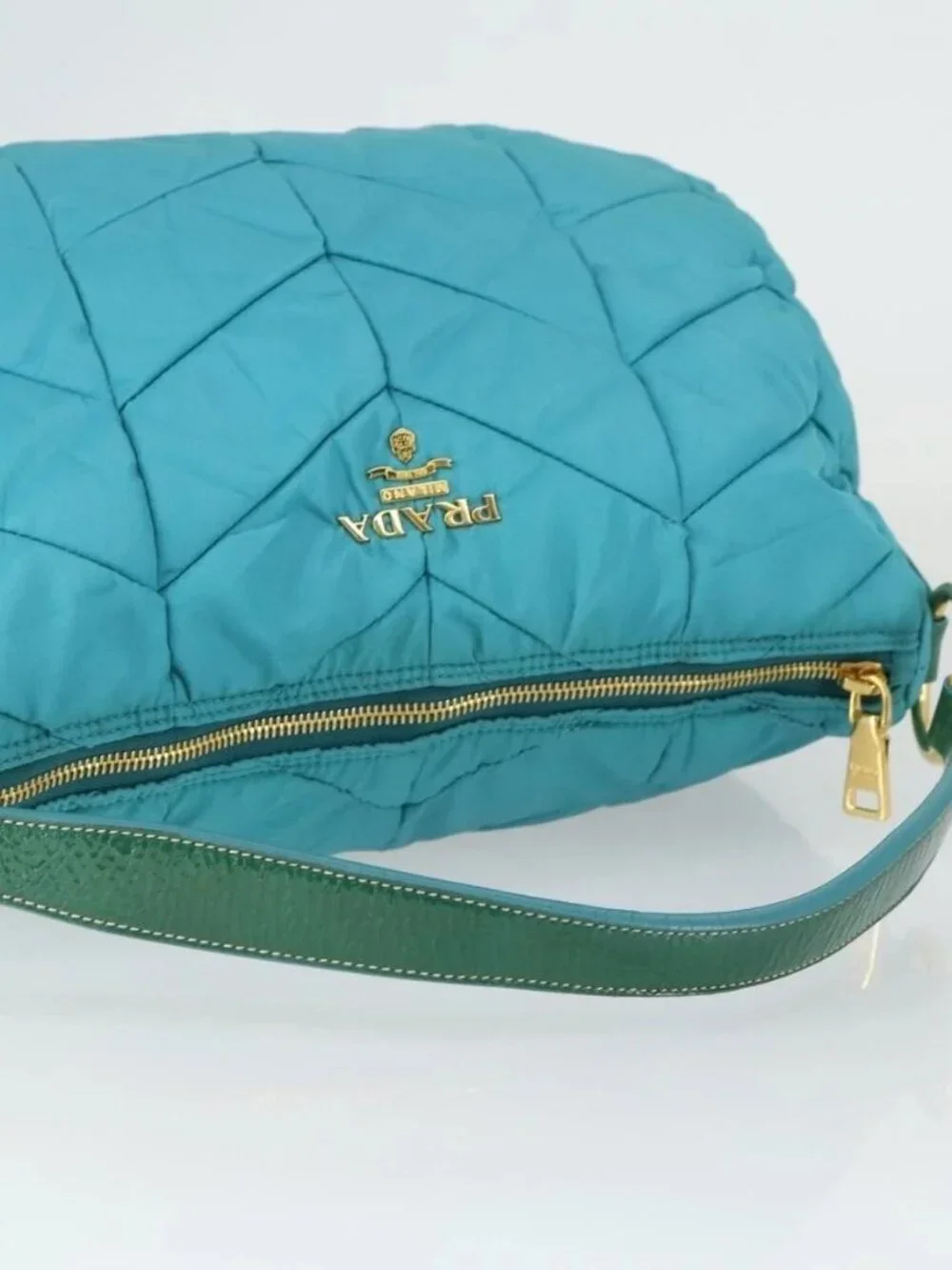 PRADA Shoulder Bag Nylon Blue Gold Auth